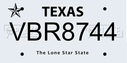 VBR8744 Texas License Plate