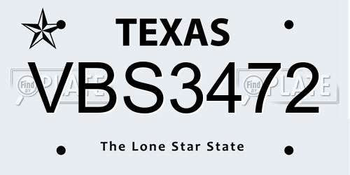 VBS3472 Texas License Plate