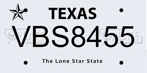 VBS8455 Texas License Plate