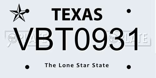 VBT0931 Texas License Plate