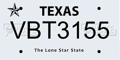 VBT3155 Texas License Plate