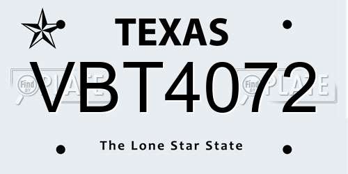 VBT4072 Texas License Plate