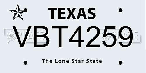 VBT4259 Texas License Plate