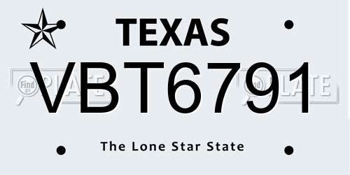 VBT6791 Texas License Plate