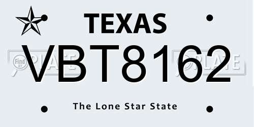 VBT8162 Texas License Plate