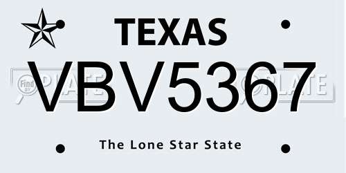 VBV5367 Texas License Plate