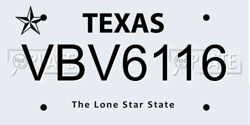 VBV6116 Texas License Plate