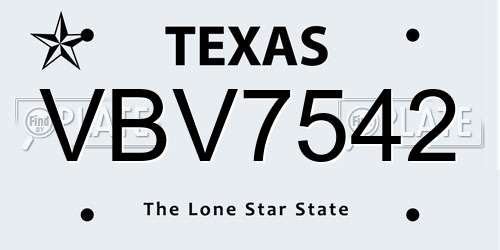 VBV7542 Texas License Plate