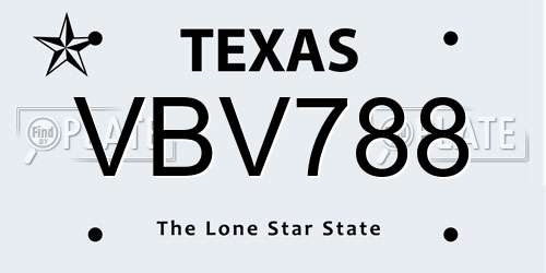 VBV788 Texas License Plate