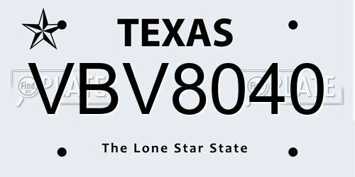 VBV8040 Texas License Plate