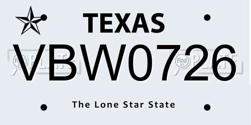 VBW0726 Texas License Plate