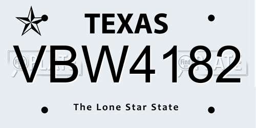 VBW4182 Texas License Plate
