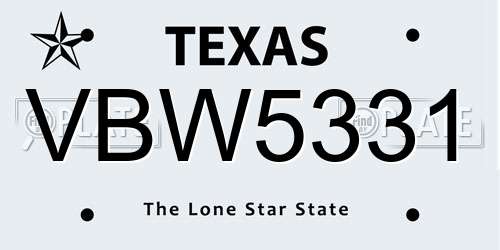 VBW5331 Texas License Plate