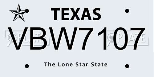 VBW7107 Texas License Plate