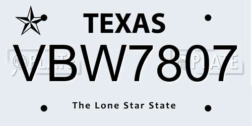 VBW7807 Texas License Plate