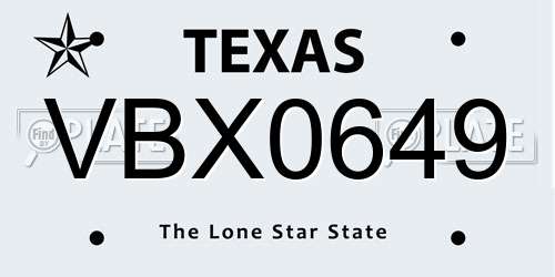 VBX0649 Texas License Plate