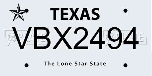 VBX2494 Texas License Plate