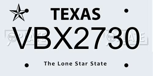 VBX2730 Texas License Plate