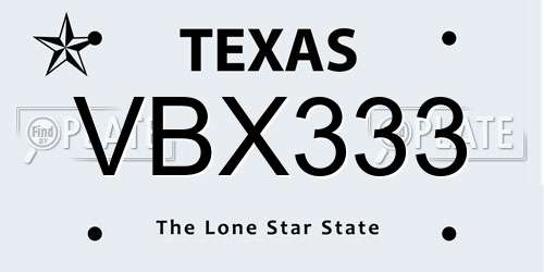 VBX333 Texas License Plate