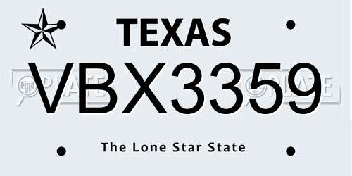 VBX3359 Texas License Plate