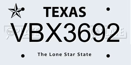 VBX3692 Texas License Plate