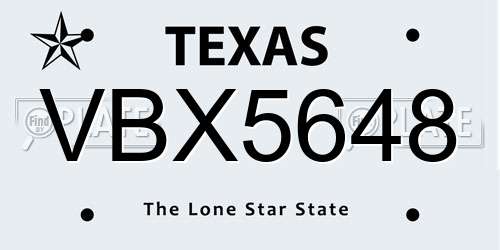 VBX5648 Texas License Plate