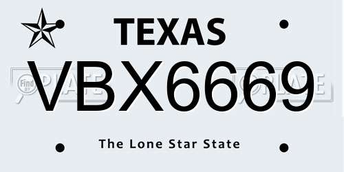 VBX6669 Texas License Plate