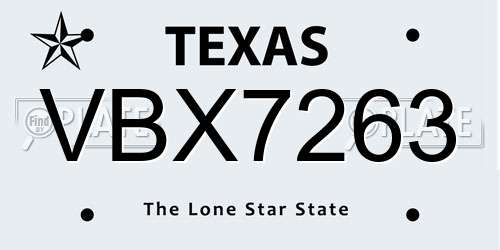 VBX7263 Texas License Plate