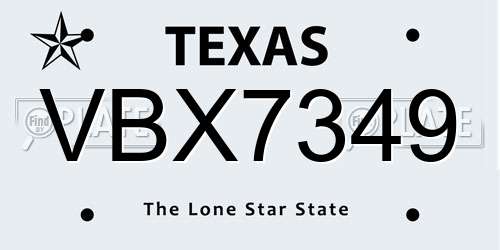 VBX7349 Texas License Plate