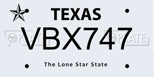 VBX747 Texas License Plate