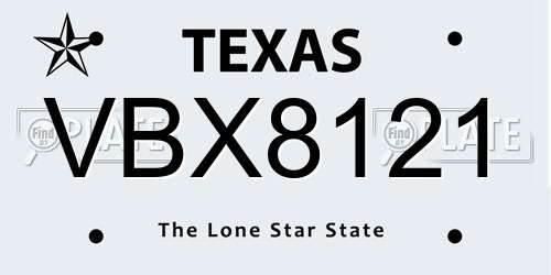 VBX8121 Texas License Plate