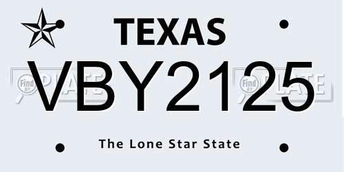 VBY2125 Texas License Plate