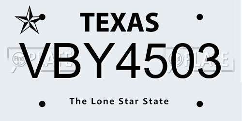 VBY4503 Texas License Plate