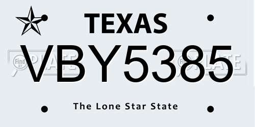 VBY5385 Texas License Plate