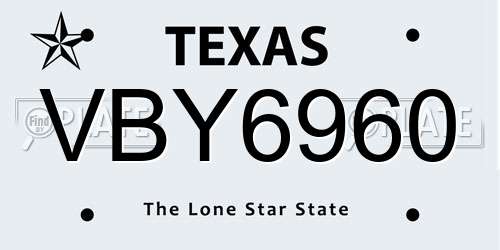 VBY6960 Texas License Plate