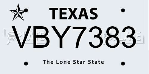 VBY7383 Texas License Plate