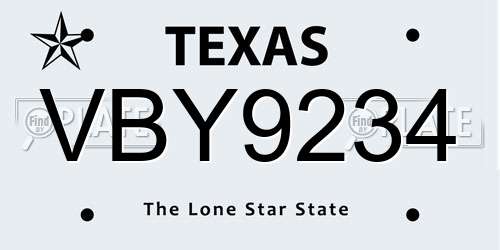 VBY9234 Texas License Plate