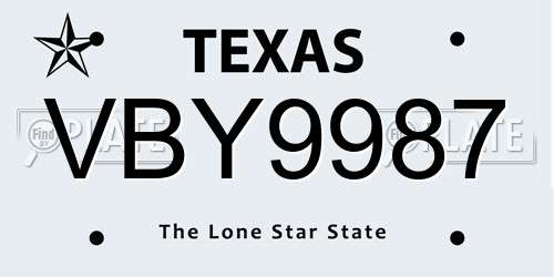 VBY9987 Texas License Plate
