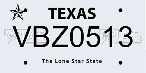 VBZ0513 Texas License Plate