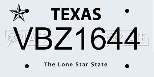 VBZ1644 Texas License Plate