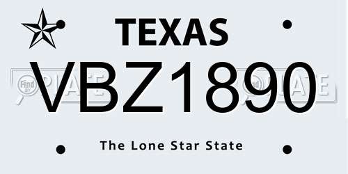 VBZ1890 Texas License Plate