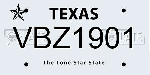 VBZ1901 Texas License Plate