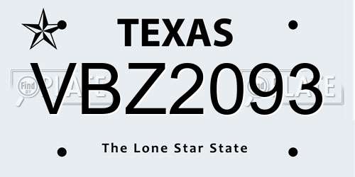 VBZ2093 Texas License Plate