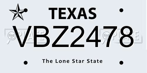 VBZ2478 Texas License Plate