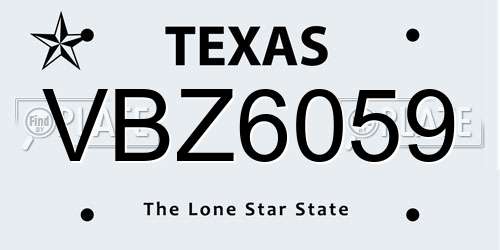 VBZ6059 Texas License Plate