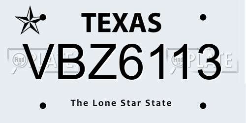 VBZ6113 Texas License Plate