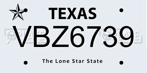 VBZ6739 Texas License Plate
