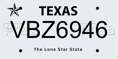 VBZ6946 Texas License Plate