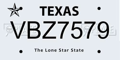VBZ7579 Texas License Plate