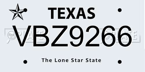 VBZ9266 Texas License Plate